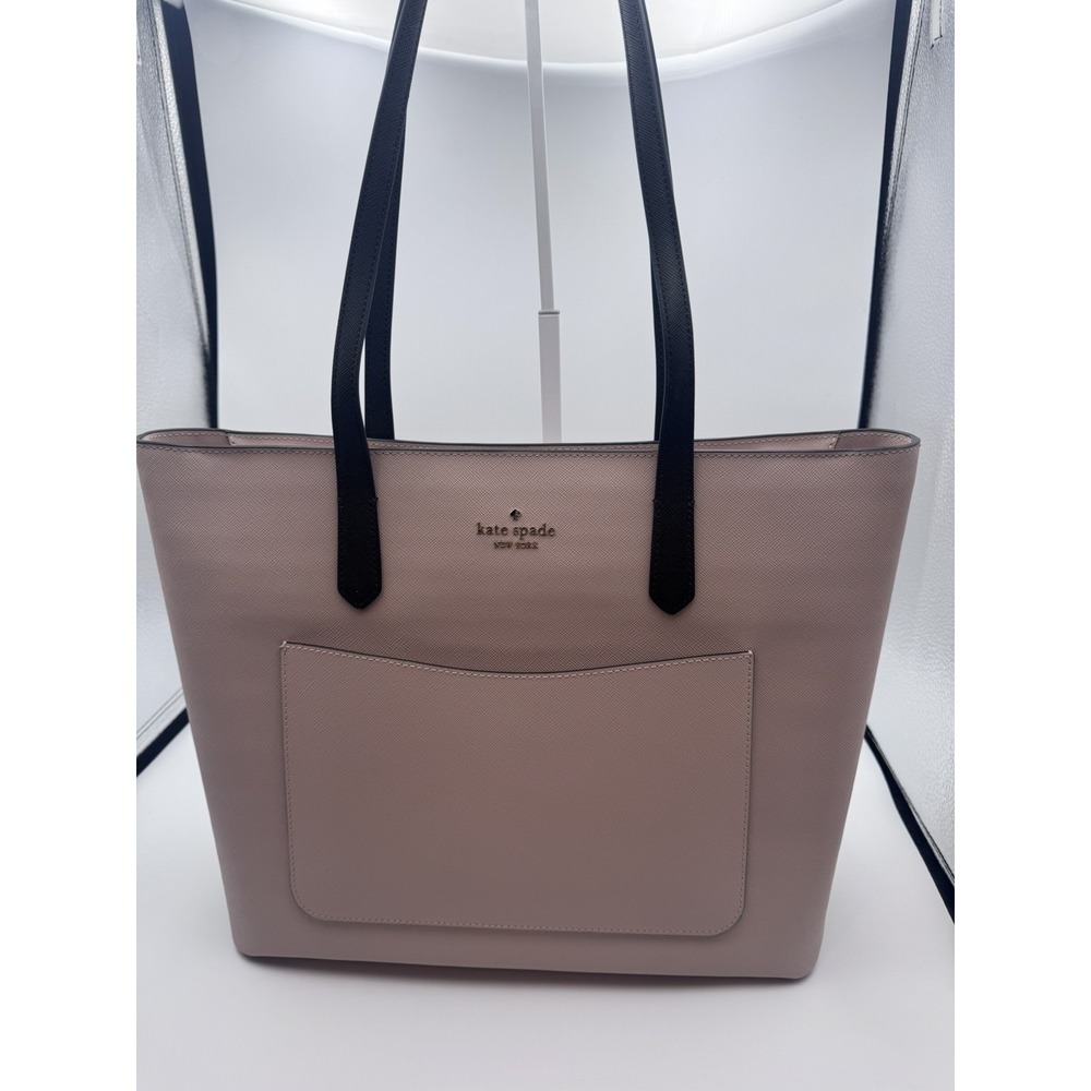 Kate Spade NWOT Staci Colorblock Leather Large Tote Set. Beige & Black.